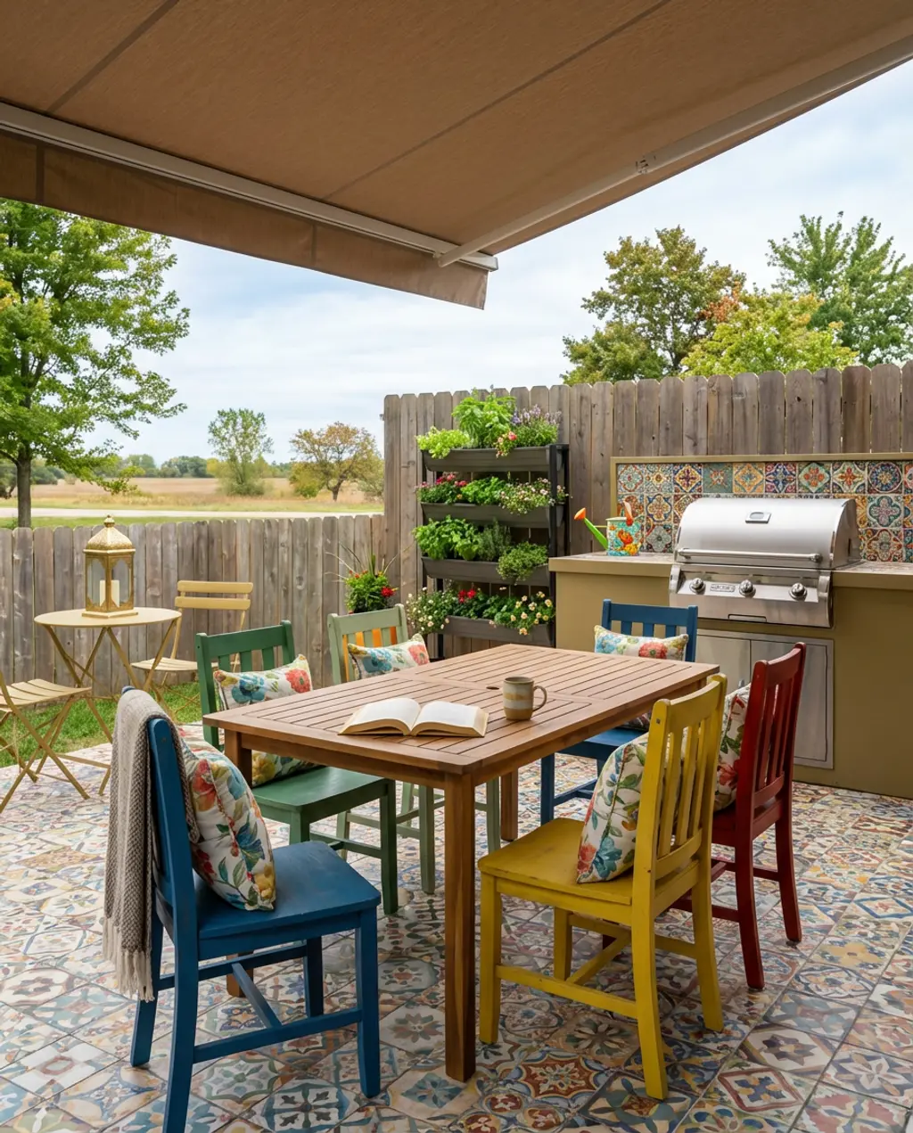 Small Urban Patio BBQ with Wall-Mounted Grill & Awning