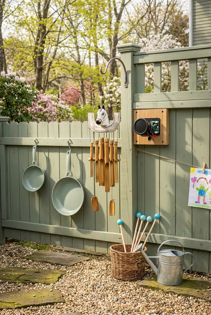 Outdoor Music Wall with Upcycled Instruments