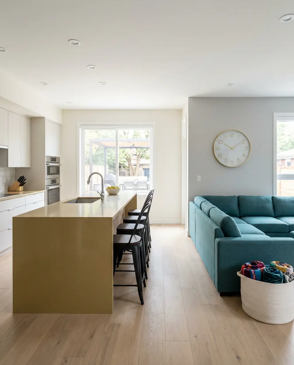 Colorful Modern Open Kitchen Living Room for Families