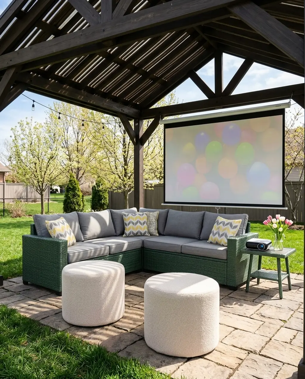 Backyard Gazebo with Projector Screen & Seating