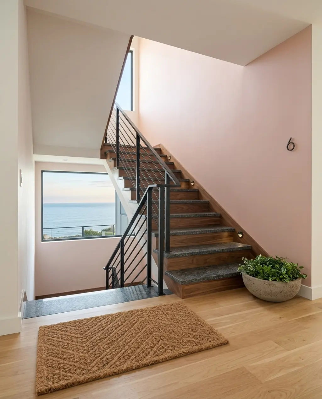 Outdoor Modern Staircase with Granite Treads and Metal Railing