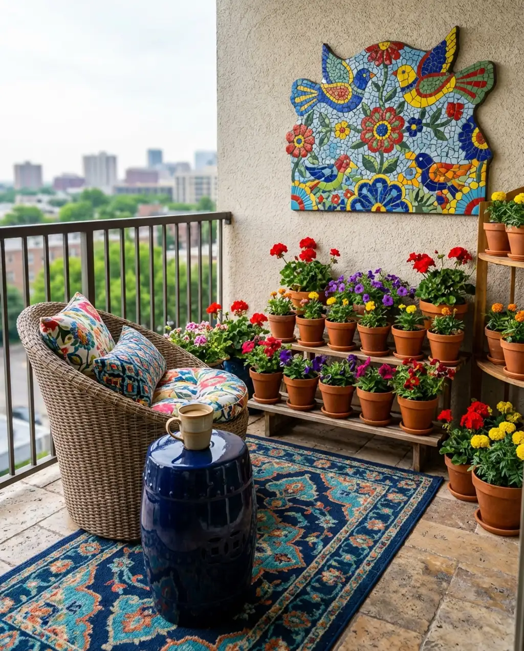 Bright & Bold Balcony with Colorful Accents and Art