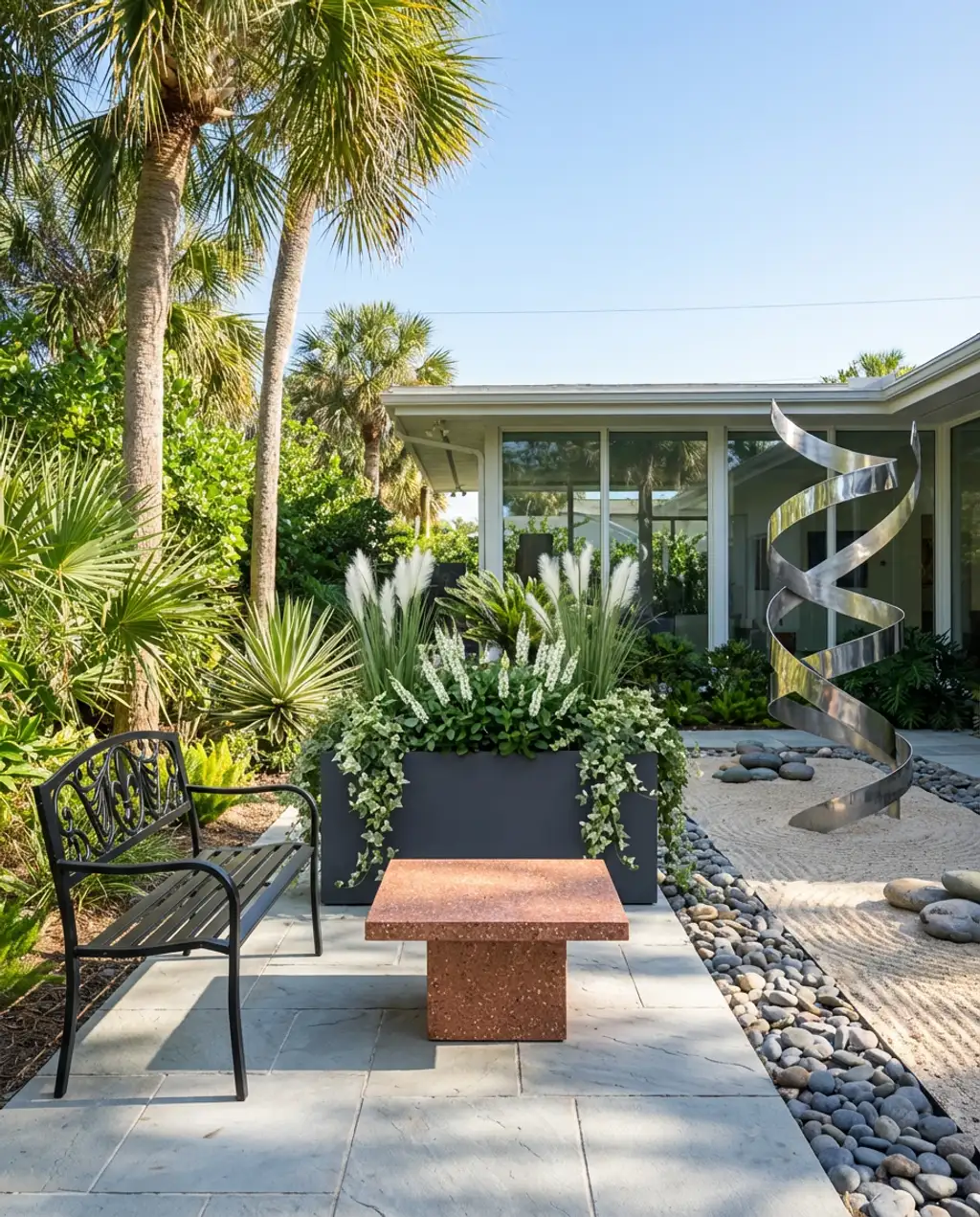 Contemporary Zen Garden with Sculpture