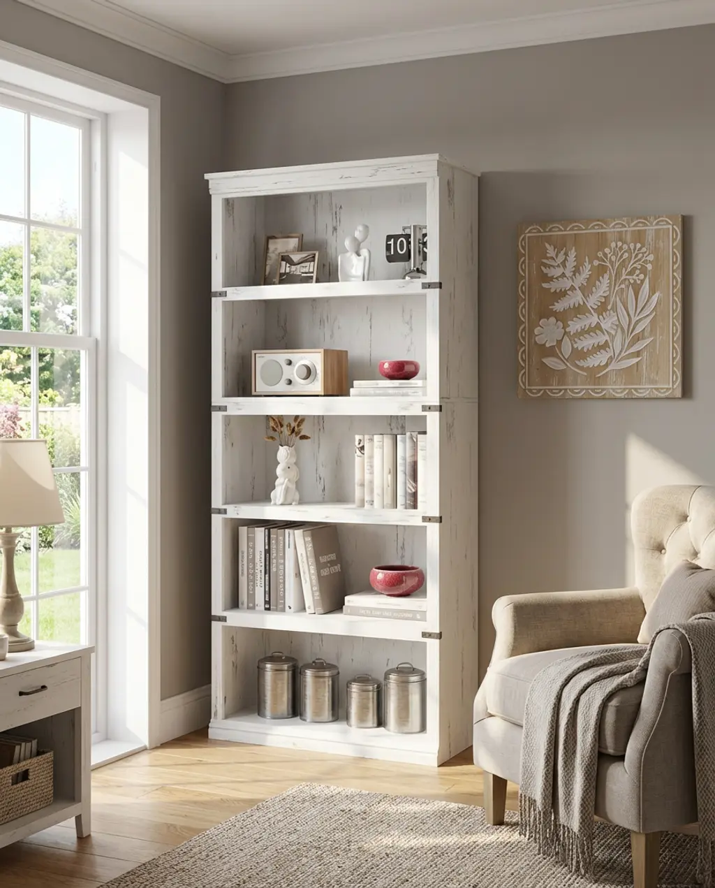 Farmhouse Easter Living Room Shelf Styling