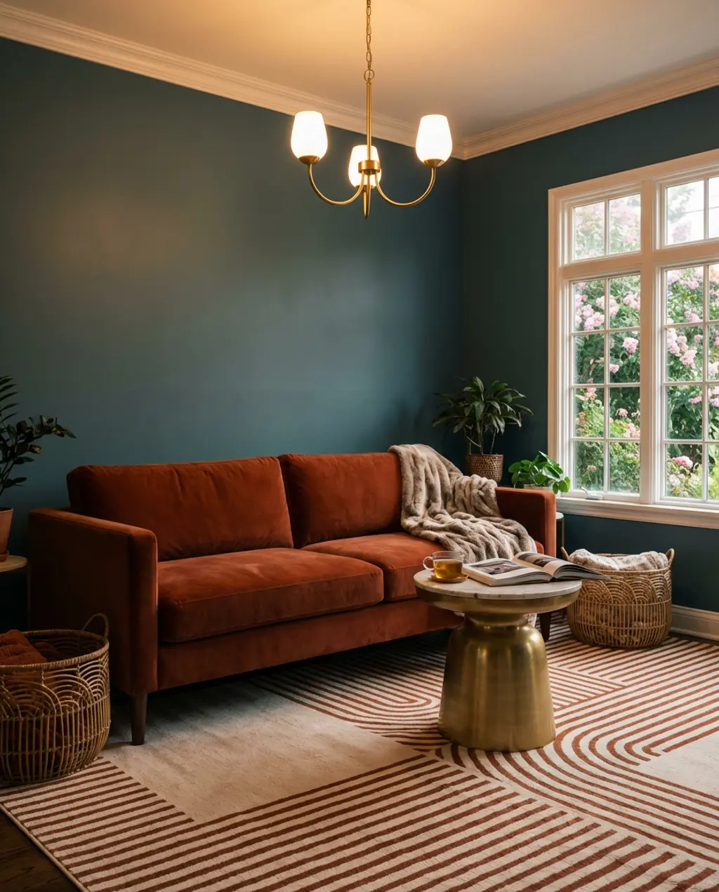 Art Deco Inspired Apartment Living Room with Bold Colors