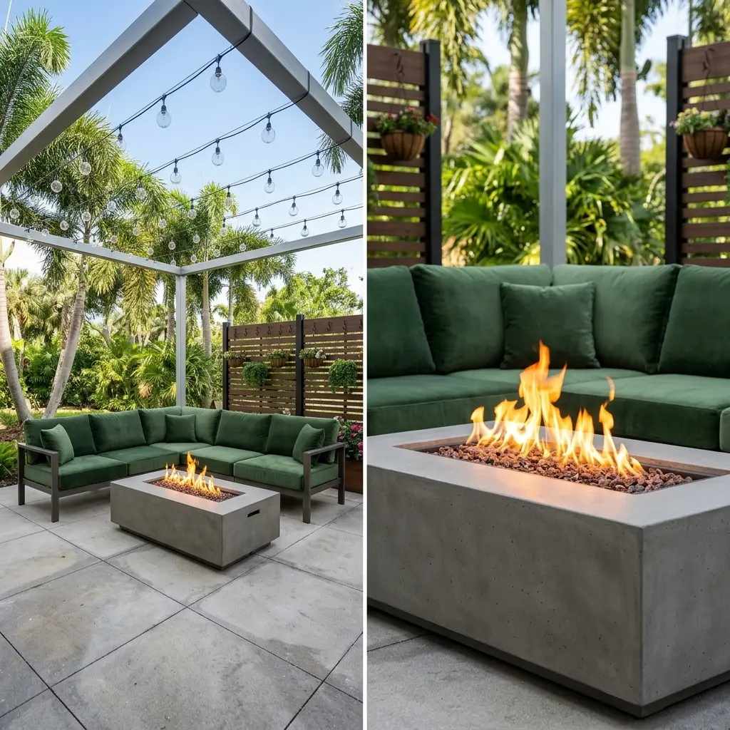 Grand Outdoor Fire Pit Plaza with Pergola