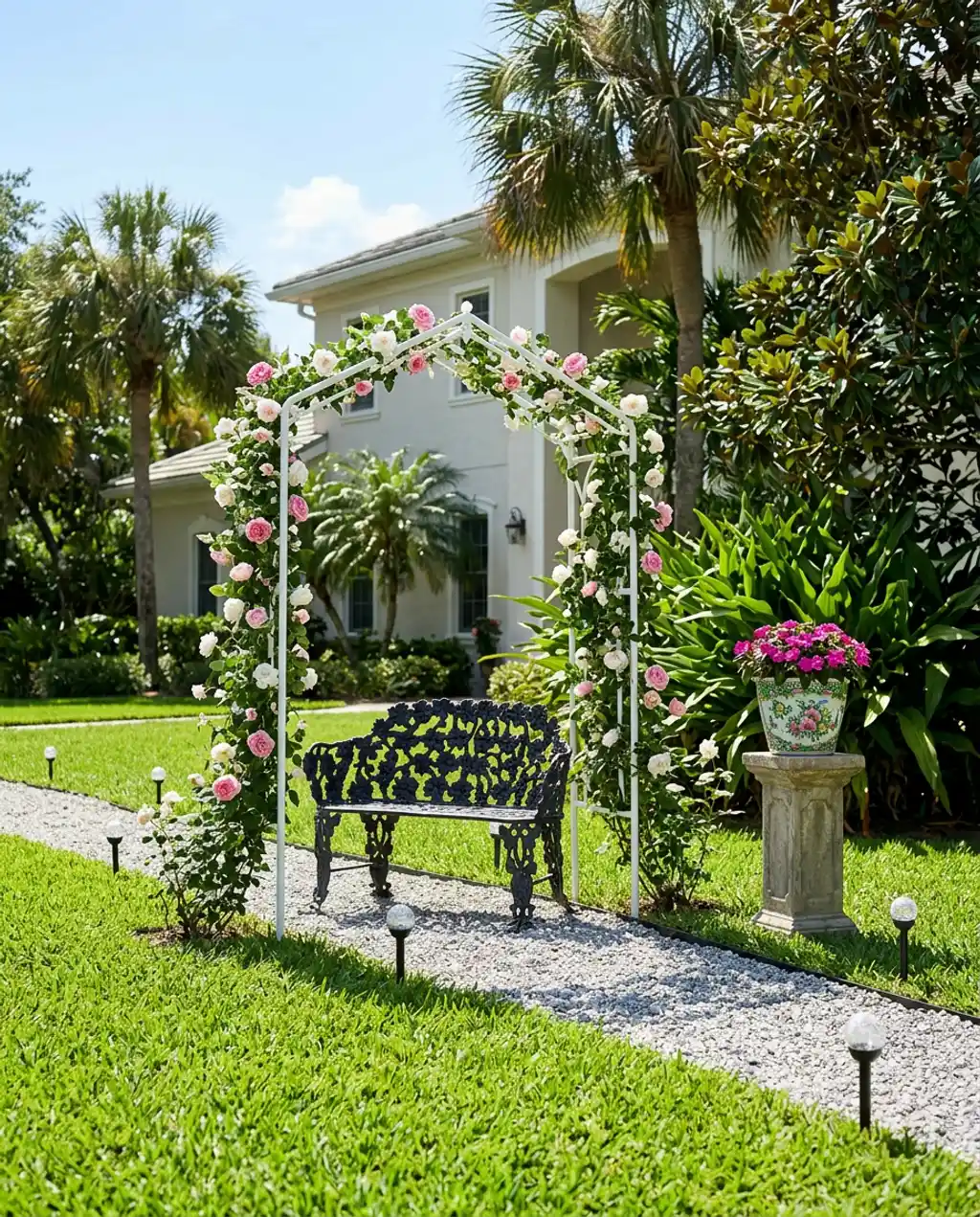 Romantic Rose Garden with Archway and Seating — Budget Version