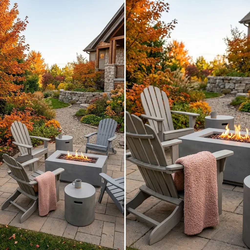 Rustic Backyard Oasis with DIY Fire Pit and Gray Adirondack Chairs — Luxury Version