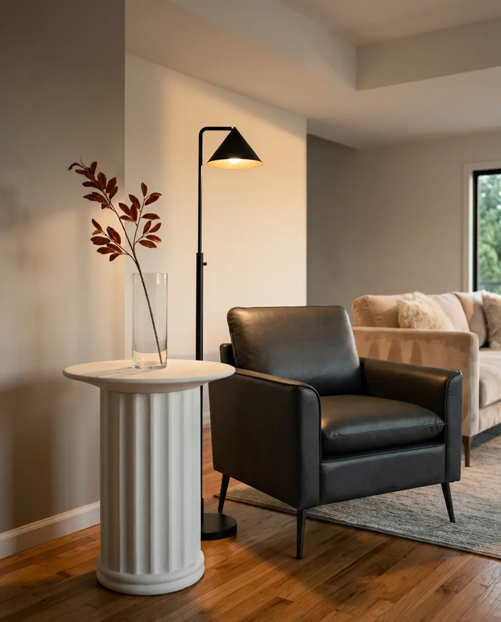 Contemporary Living Room with Sculptural Side Table — Luxury Version