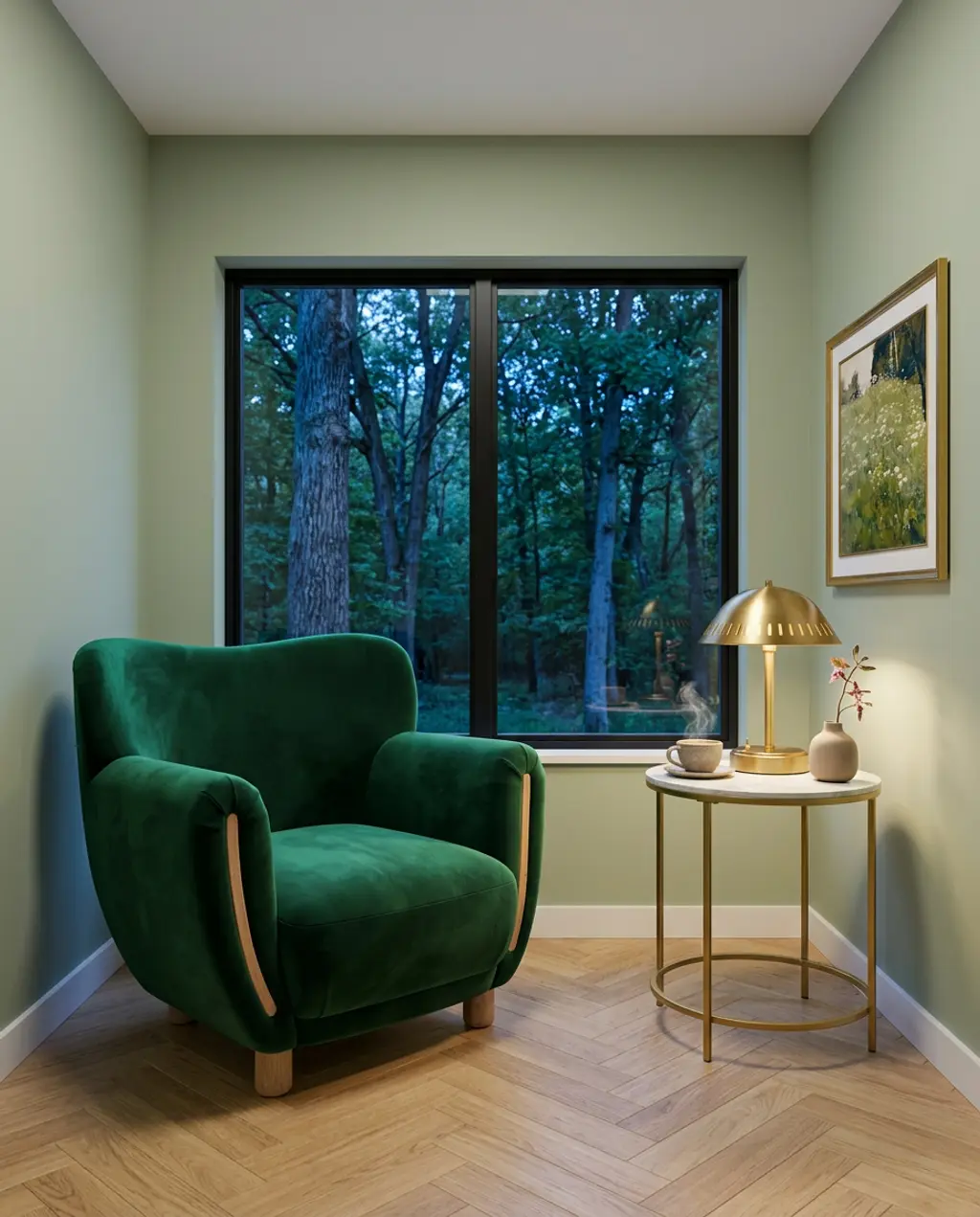 Cozy Green Velvet Armchair Nook for Spring — Luxury Version