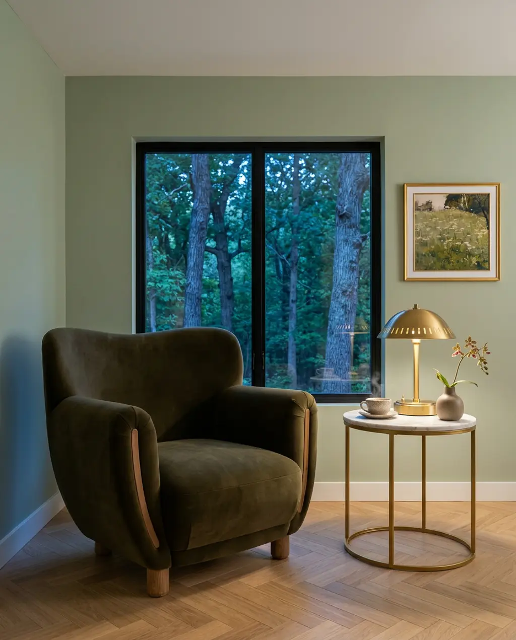 Cozy Green Velvet Armchair Nook for Spring — Budget Version