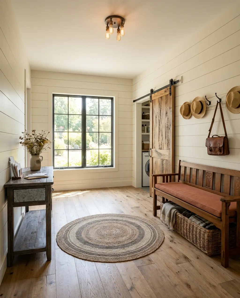 Rustic Farmhouse Mudroom with Barn Door — Luxury Version