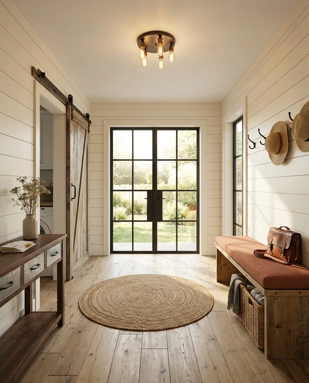 Rustic Farmhouse Mudroom with Barn Door — Budget Version