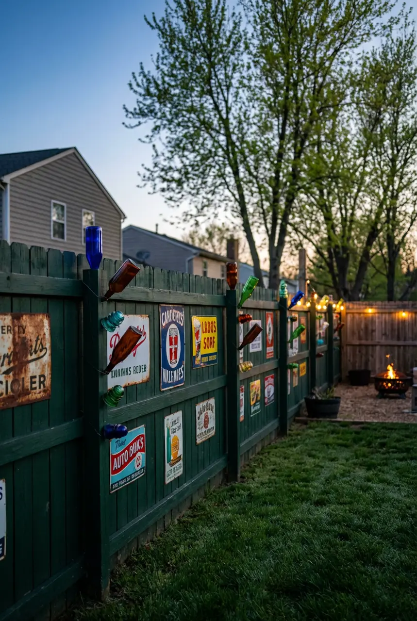 Eclectic Fence with Vintage Signs and Found Objects