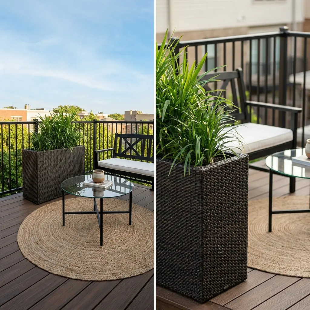 Sophisticated Small Balcony with Built-in Seating