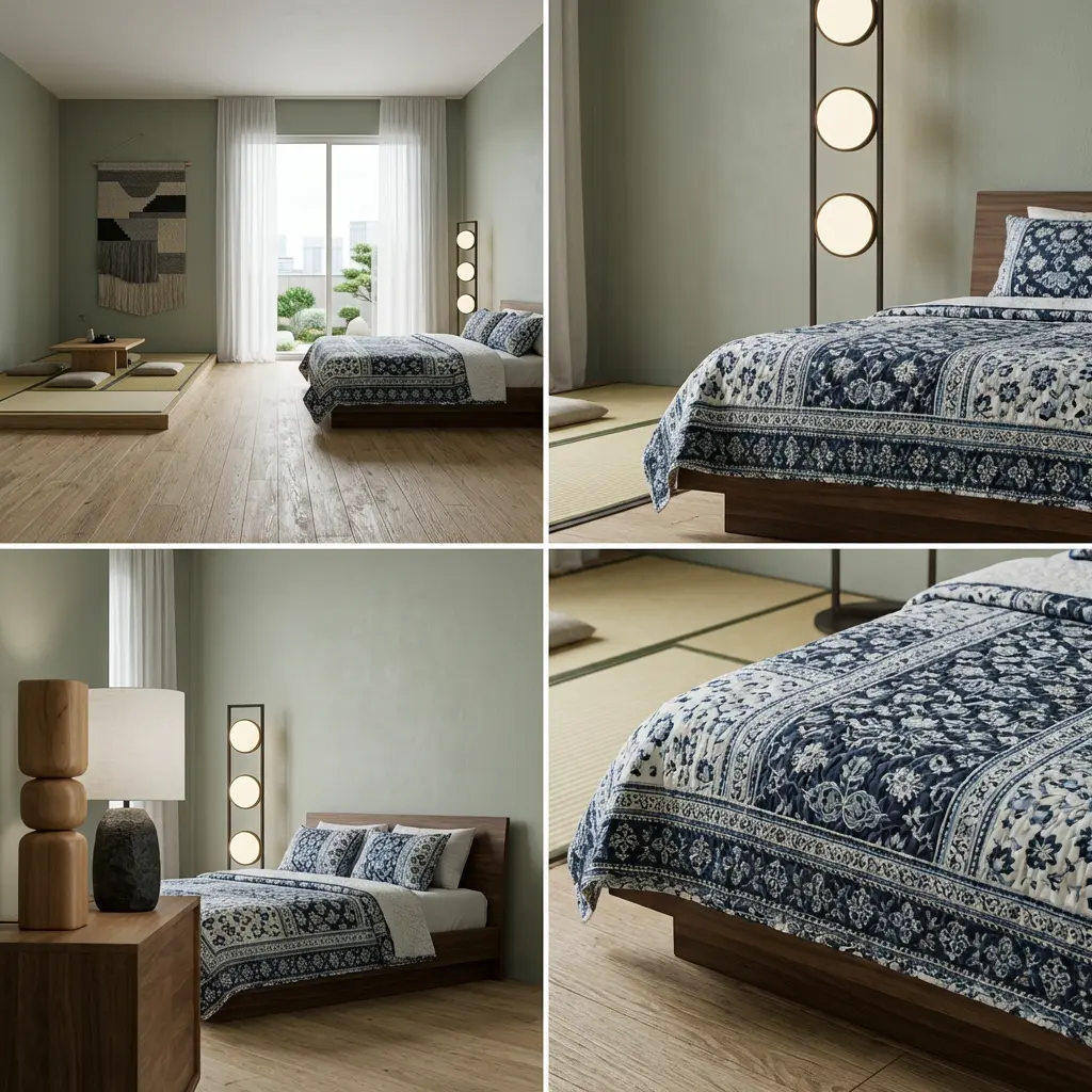 Japanese Minimalist Apartment Bedroom with Tatami Mat Area