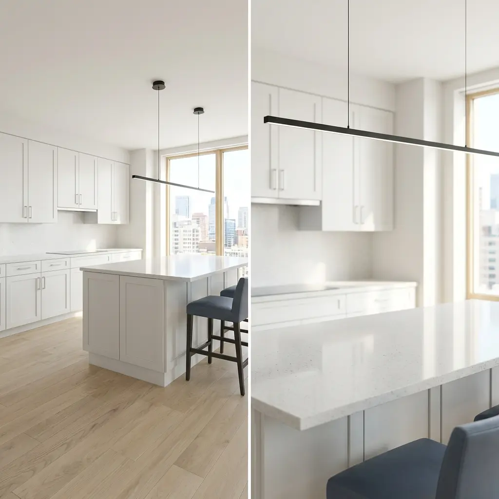 Minimalist White Kitchen with Natural Wood Floor