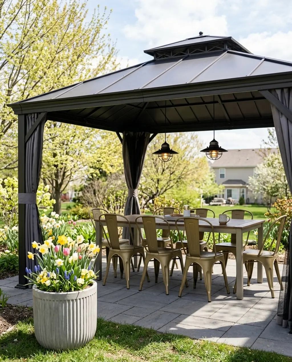 Industrial Chic Gazebo with Metal Frame