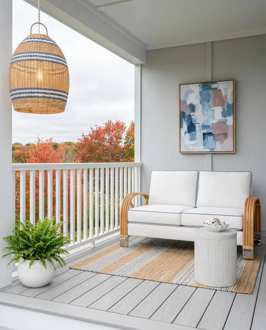 Modern Coastal Balcony with Blue & White Scheme — Luxury Version