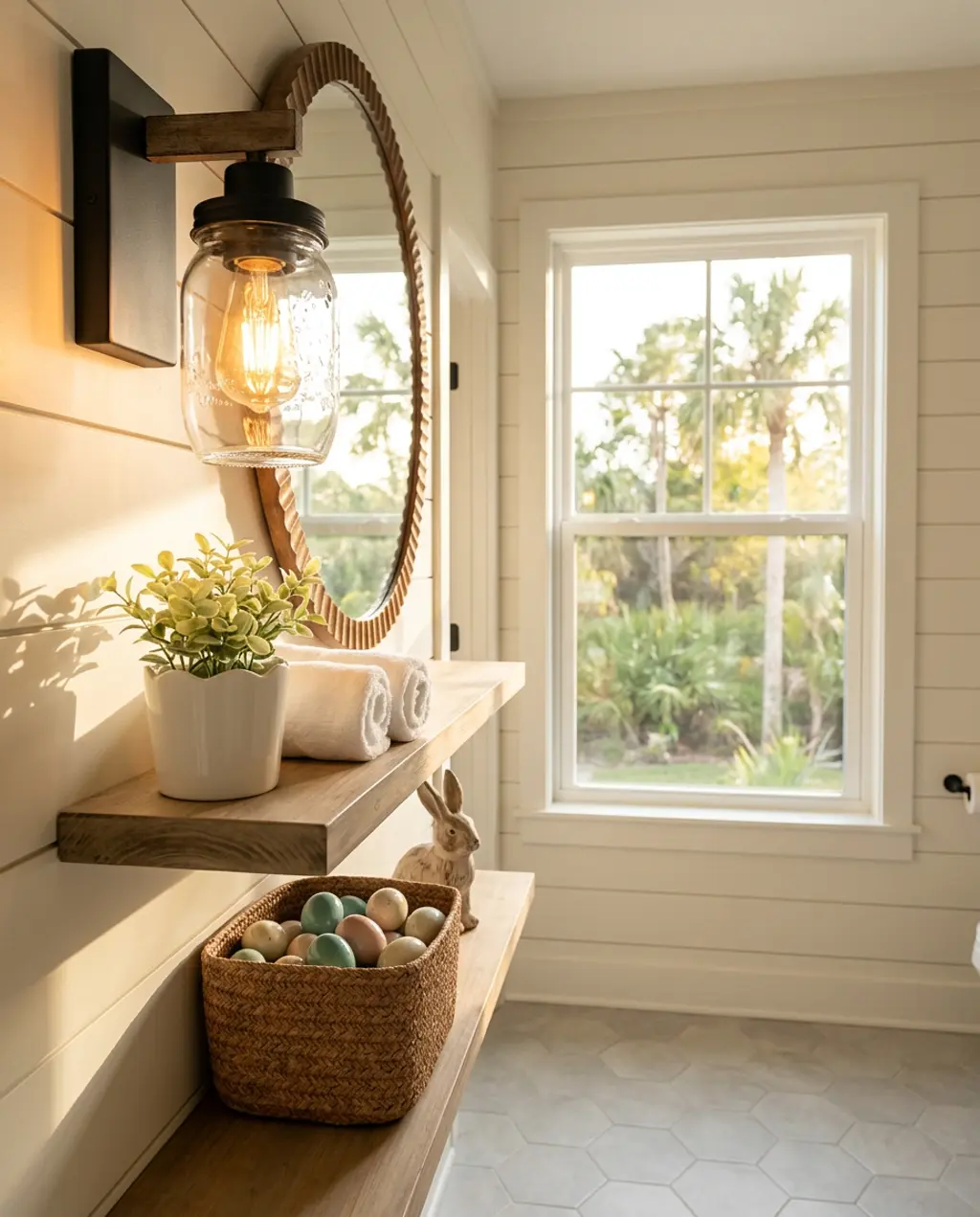 Farmhouse Easter Bathroom Shelf Display — Luxury Version