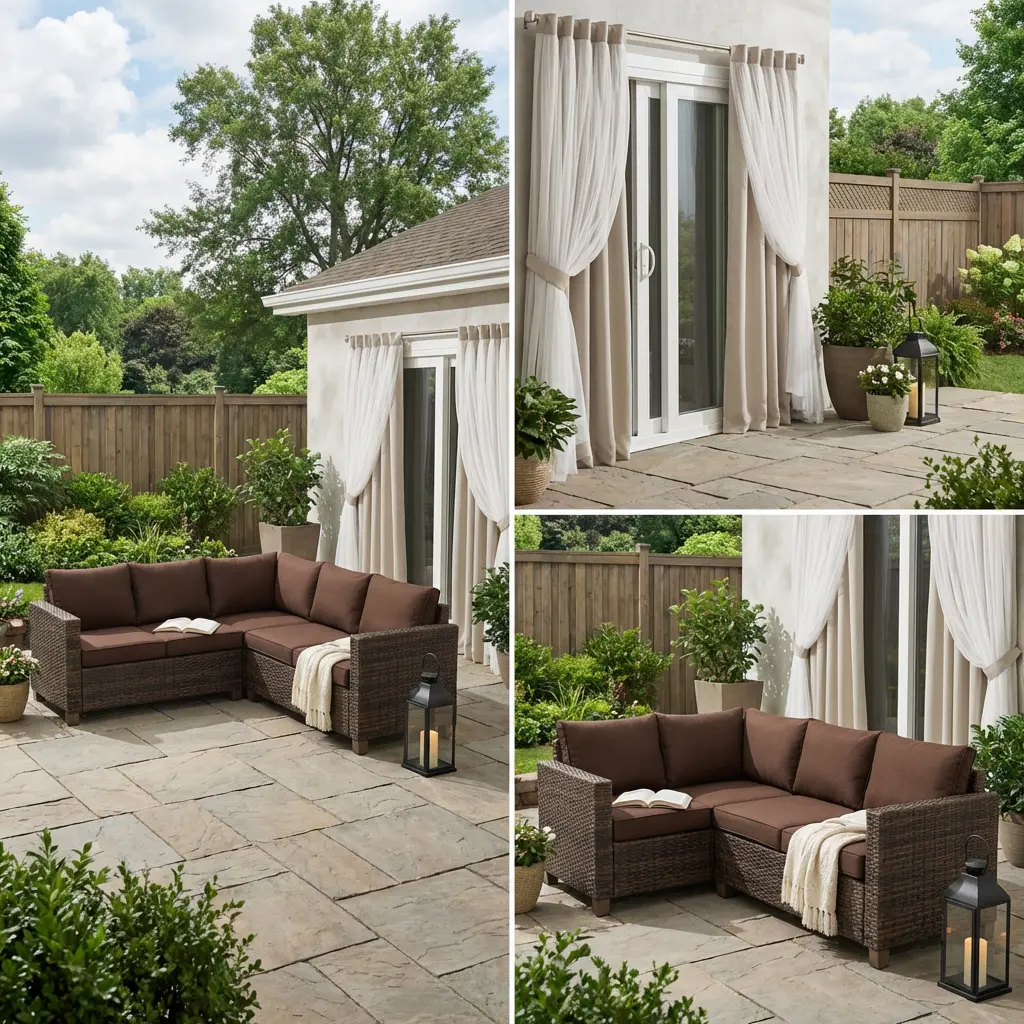 Sunroom with Expansive Sliding Patio Doors and Layered Curtains