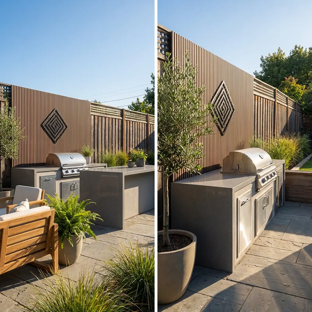 Modern Minimalist Small Covered BBQ with Privacy Screen