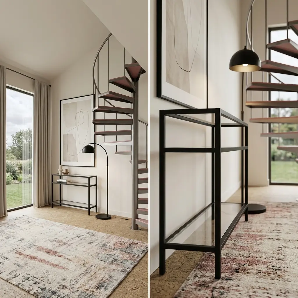 Open Spiral Staircase in a Contemporary Loft with Metal Details
