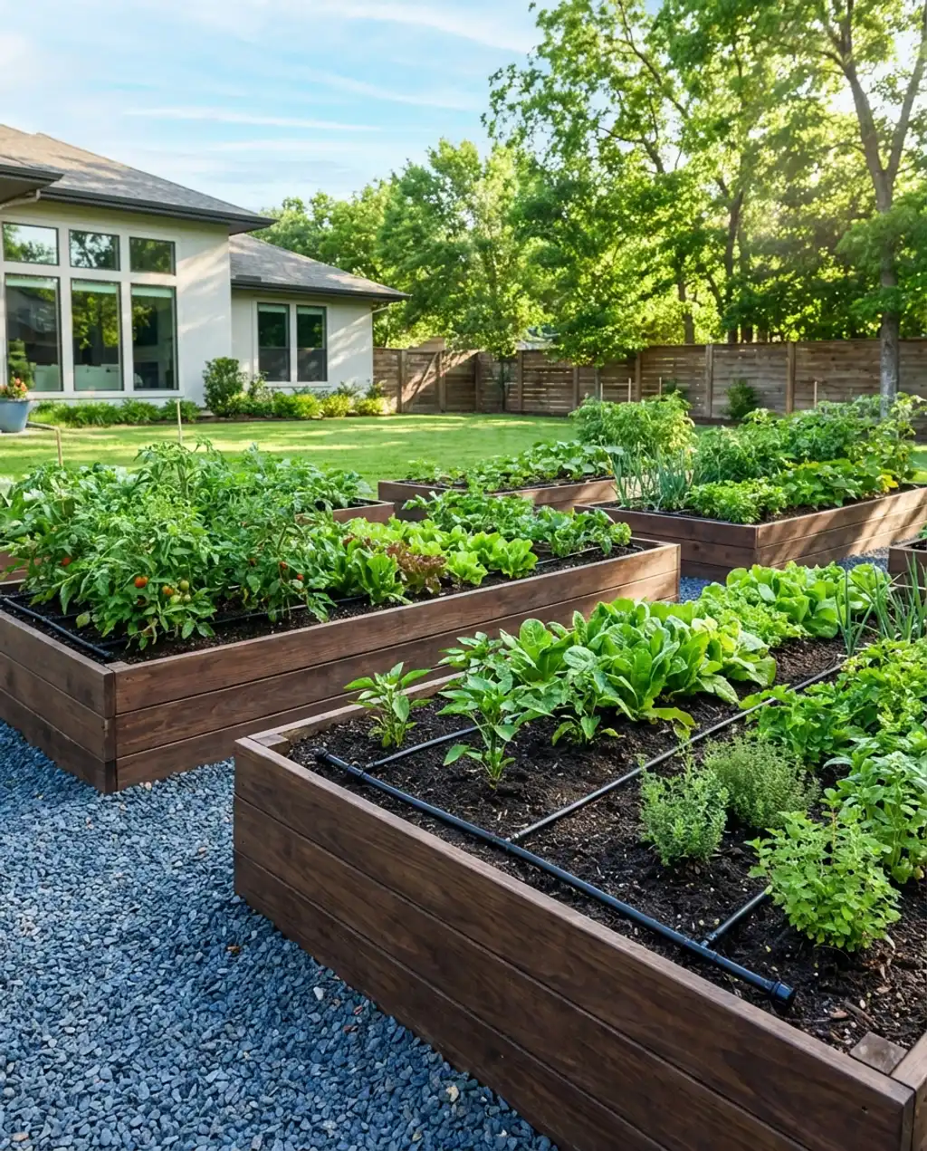 Raised Bed Garden with Integrated Drip Irrigation System