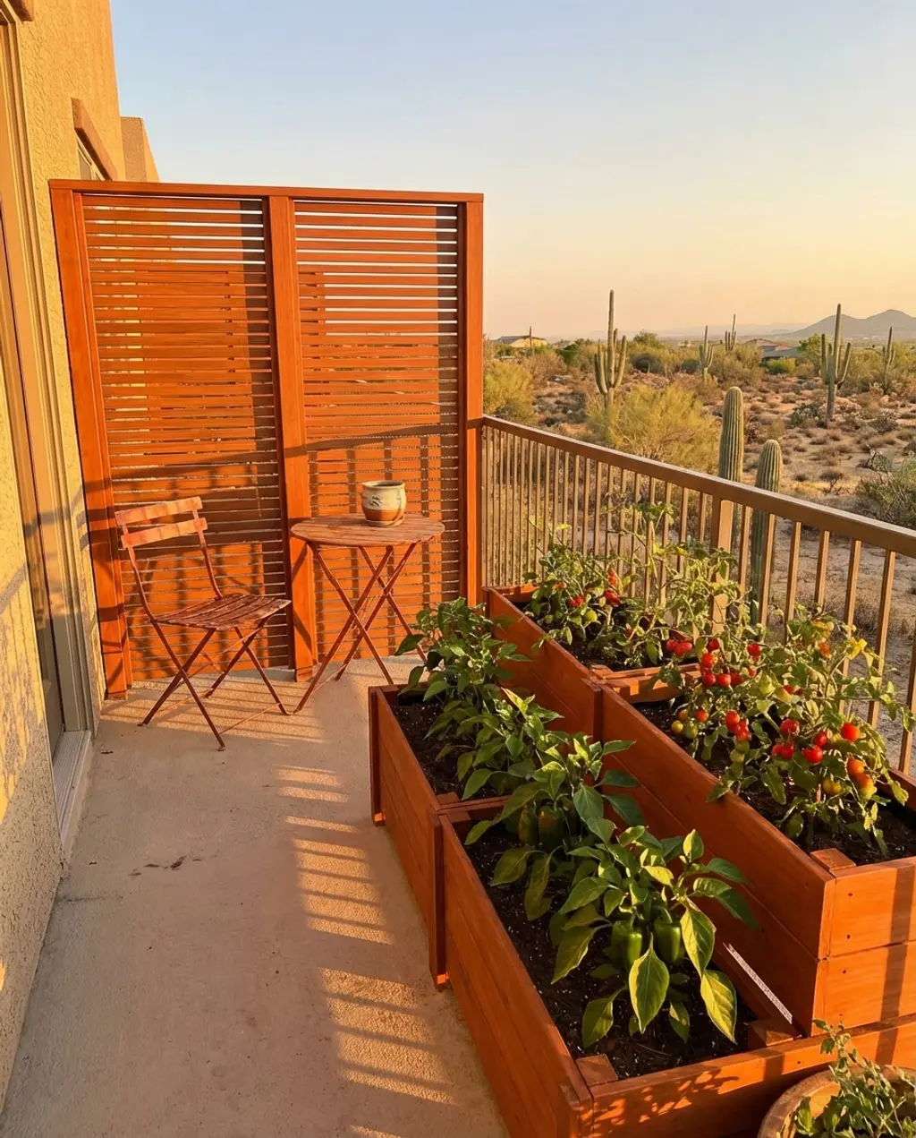 Layered Balcony Garden with Vertical Planters and Privacy Screen