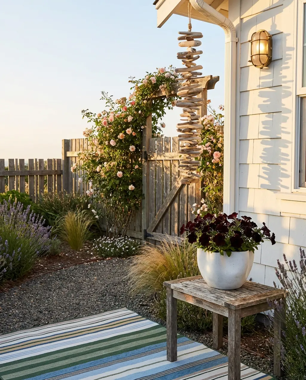 Coastal Cottage Garden with Driftwood Accents