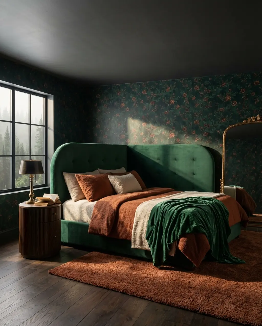 Moody Spring Bedroom with Dark Floral Wallpaper — Budget Version