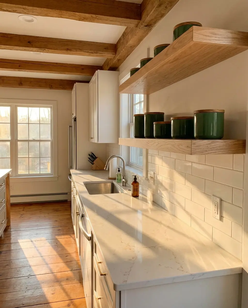 Shaker Style Spring Kitchen Shelf with Ceramic Canisters