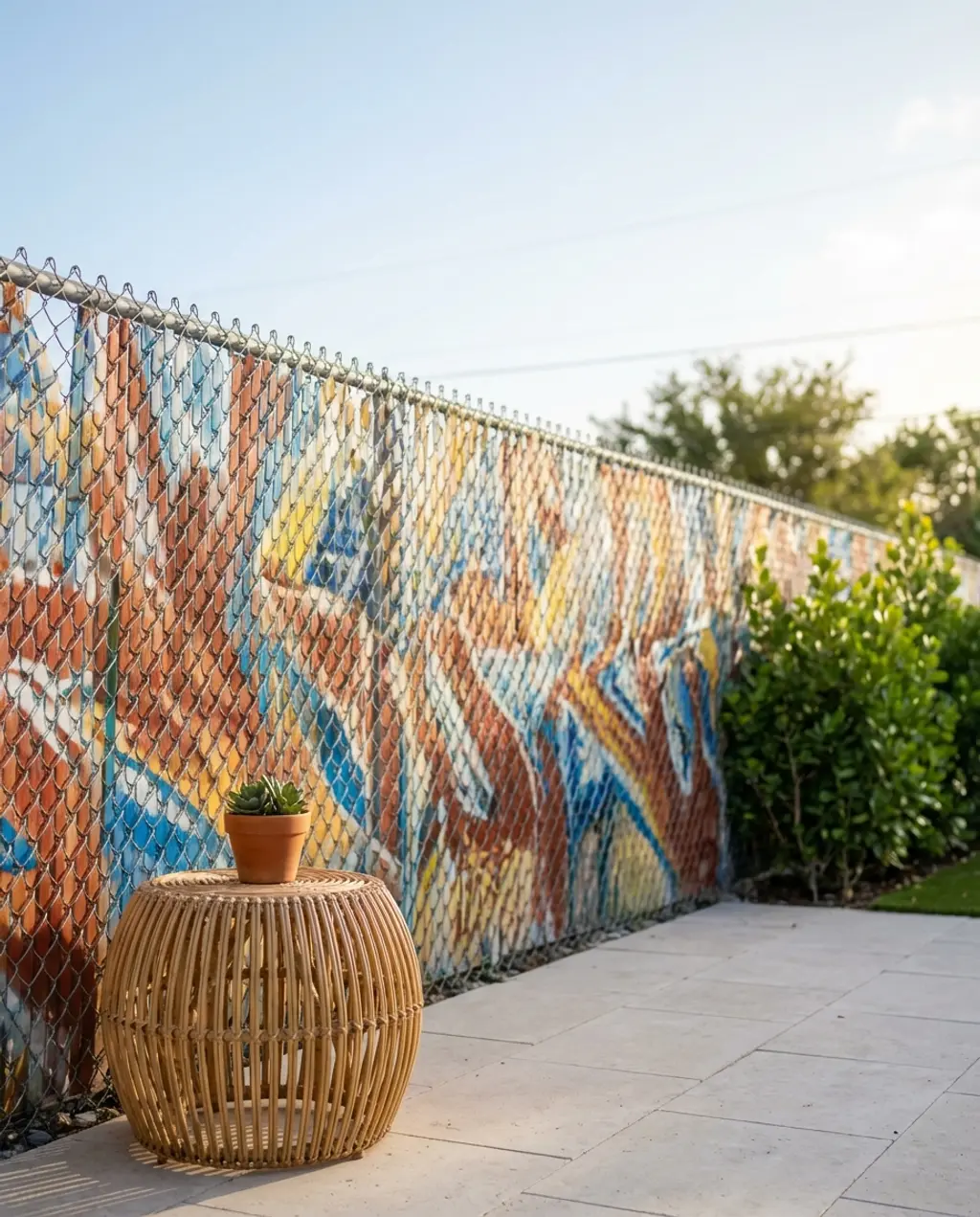Industrial Chain Link Fence with Graffiti Art Mural