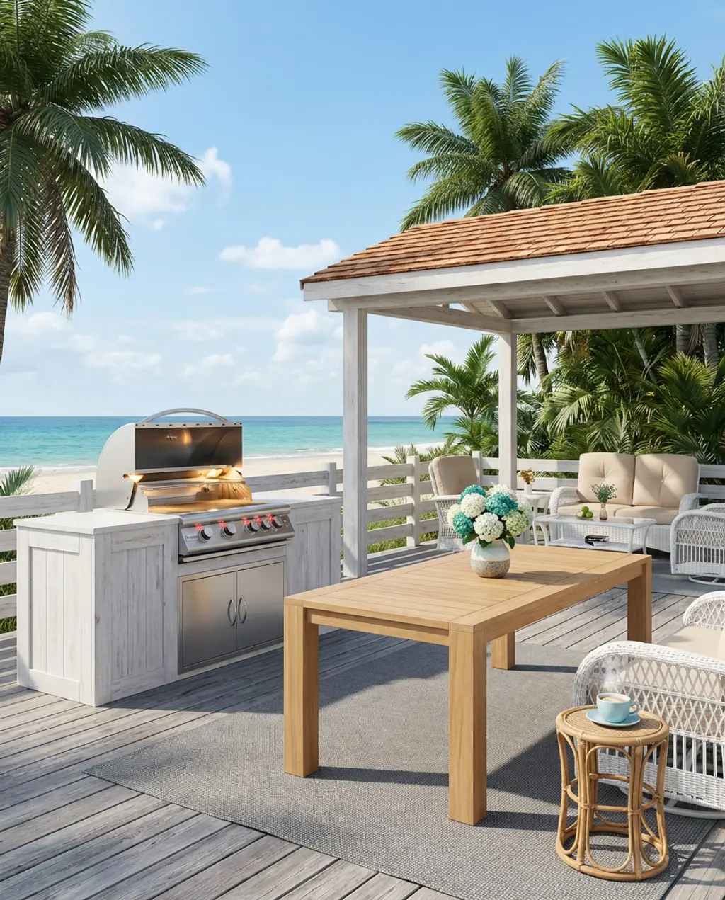 Coastal Chic BBQ Deck with Shingle Roof — Luxury Version