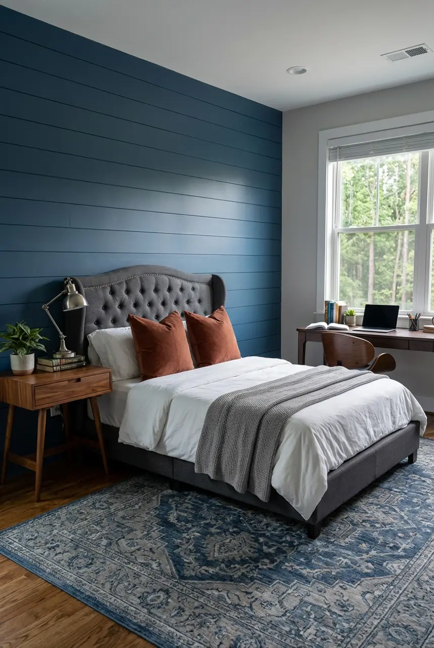 Sophisticated Blue & Gray Dorm Room — Luxury Version