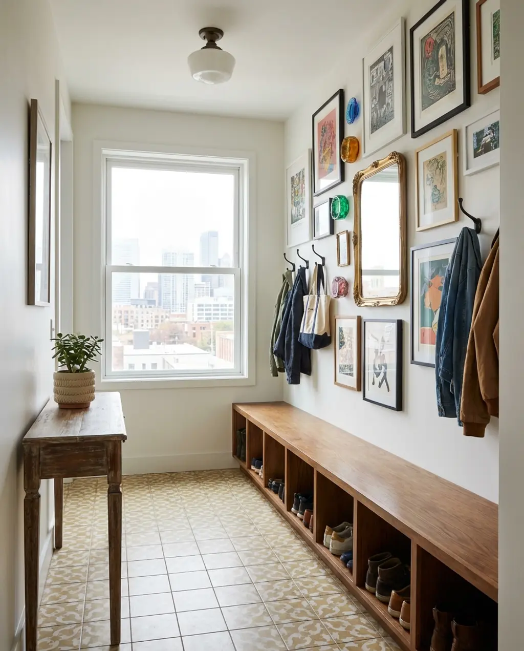 Eclectic Mudroom with Gallery Wall