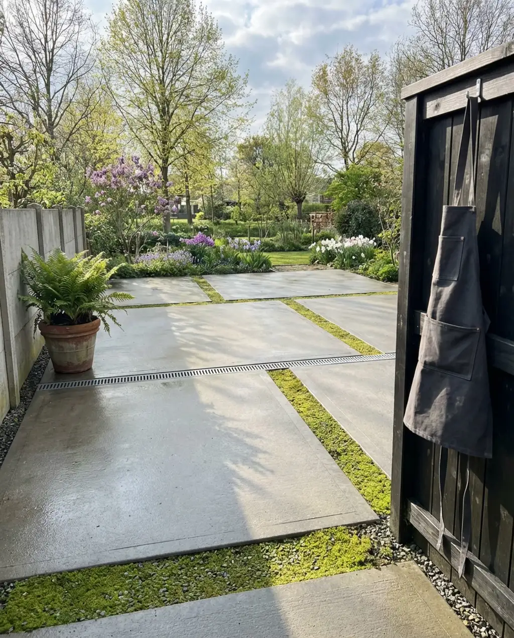 Modern Driveway with Integrated Drainage Grates and Gravel Strips