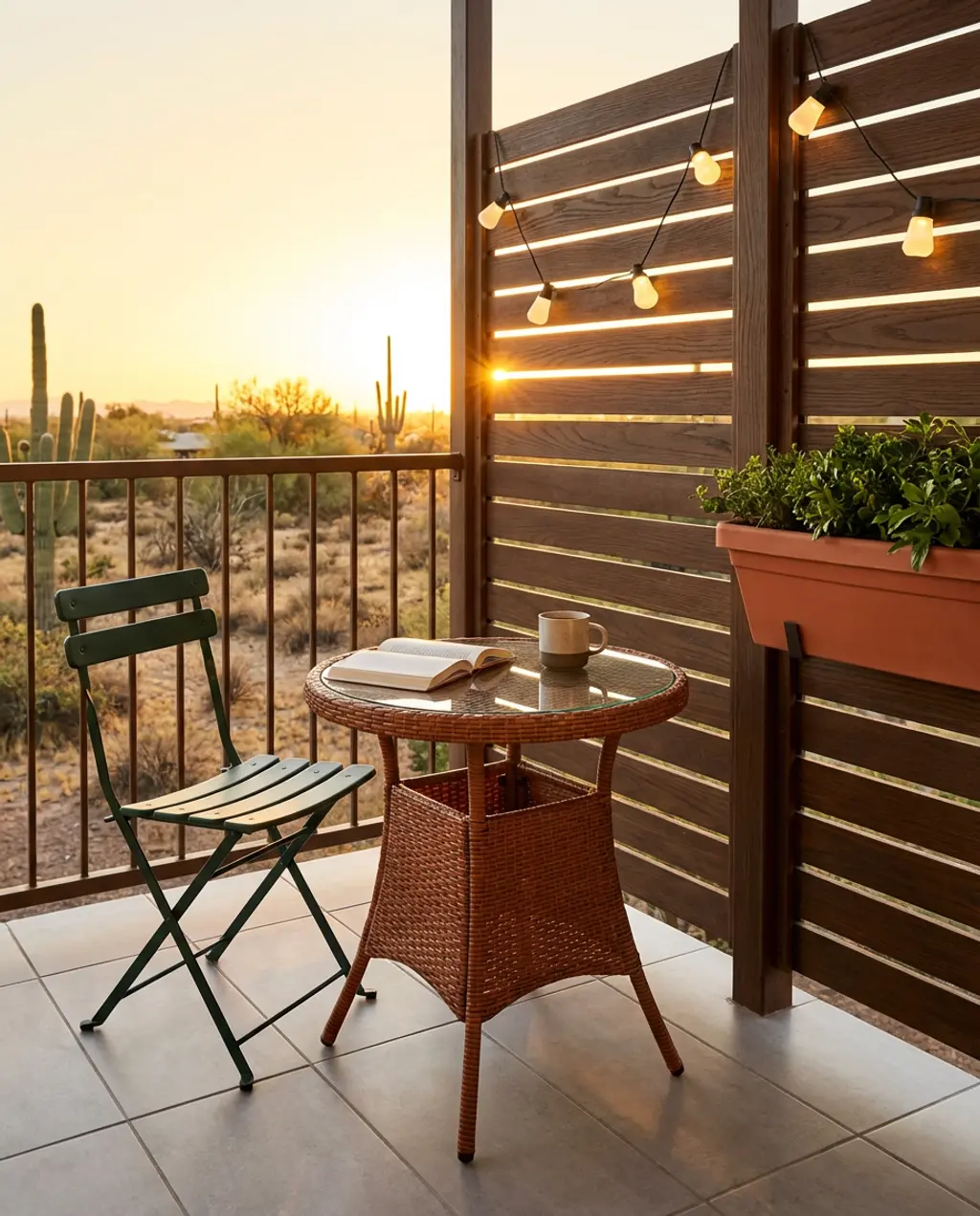 Small Apartment Balcony with Privacy Screen and Bistro Set