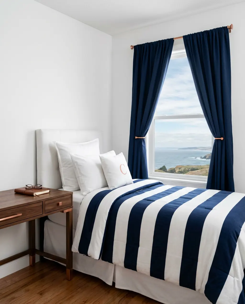 Preppy Chic Dorm Room with Stripes