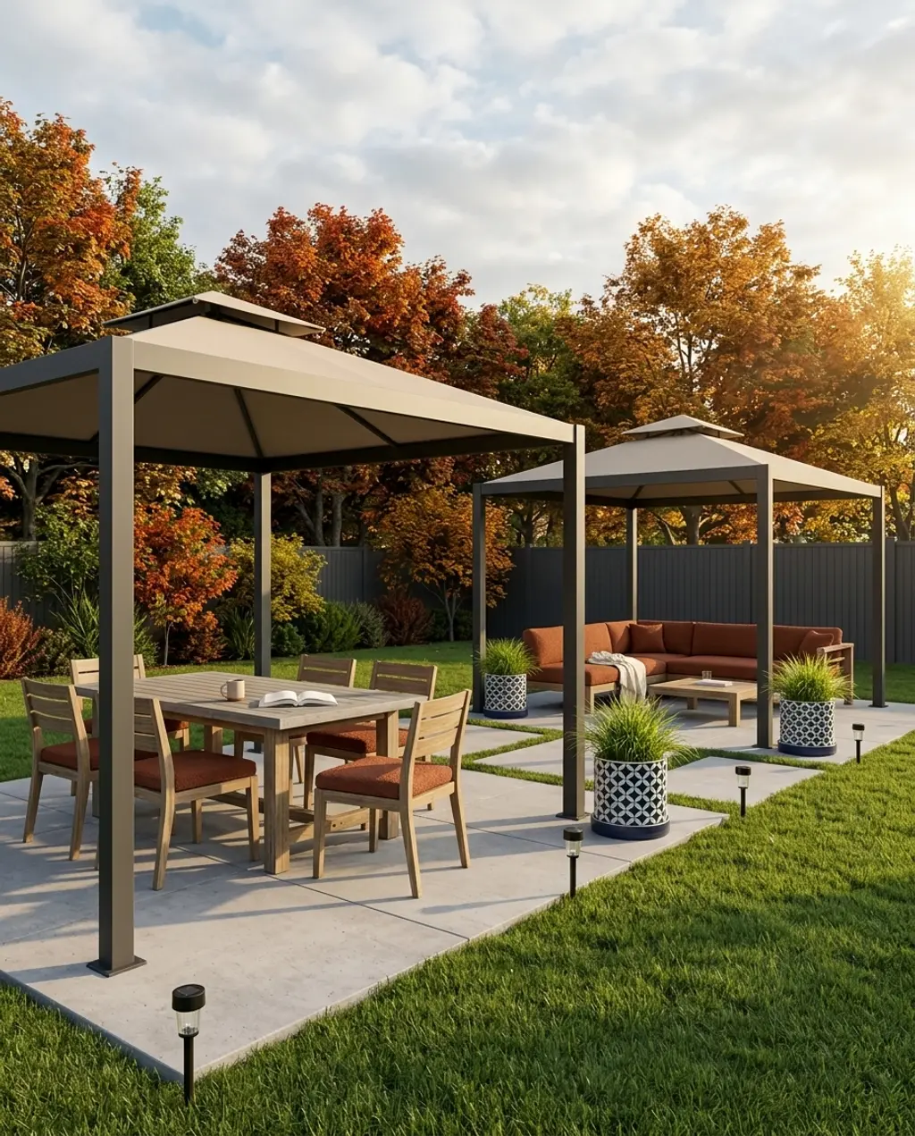 Two Distinct Gazebo Areas for Backyard Zoning — Luxury Version
