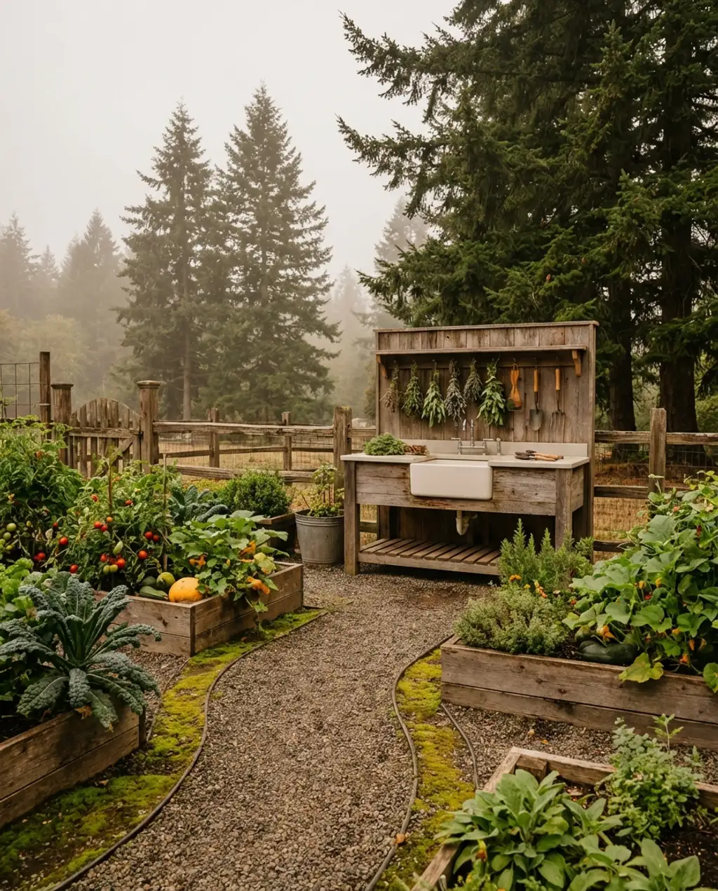 Rustic Fenced Backyard Farm-to-Table Garden