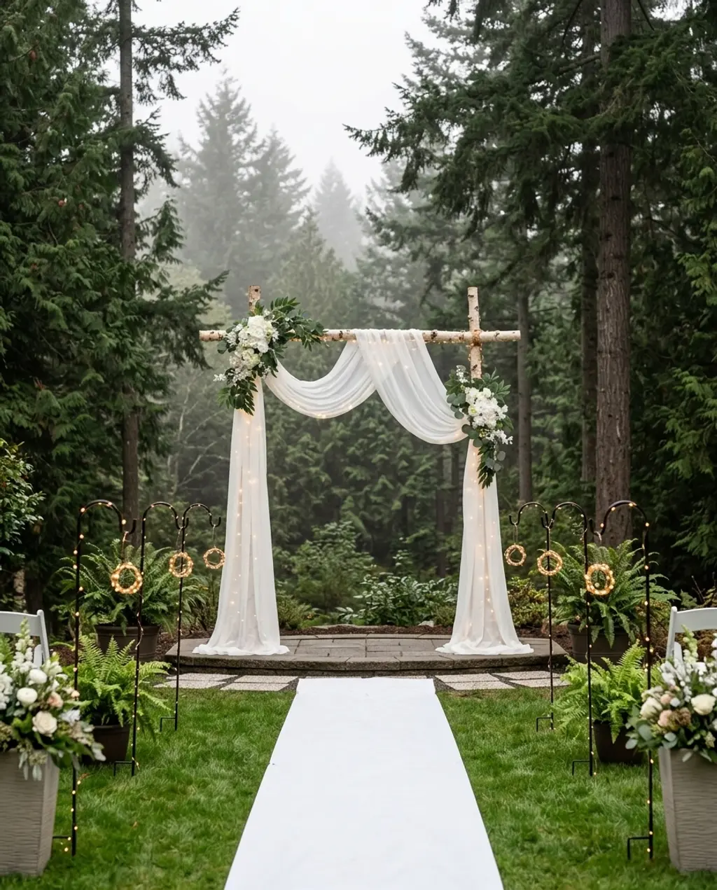 Romantic Wedding Aisle with Blossoming Arch & Fairy Lights