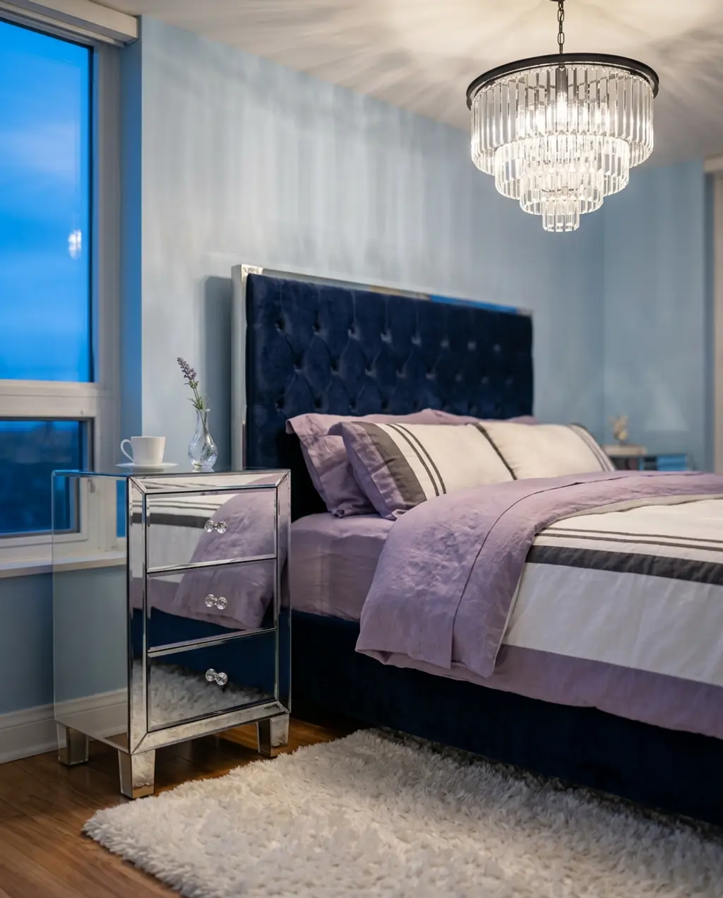 Bright Spring Bedroom with Statement Chandelier