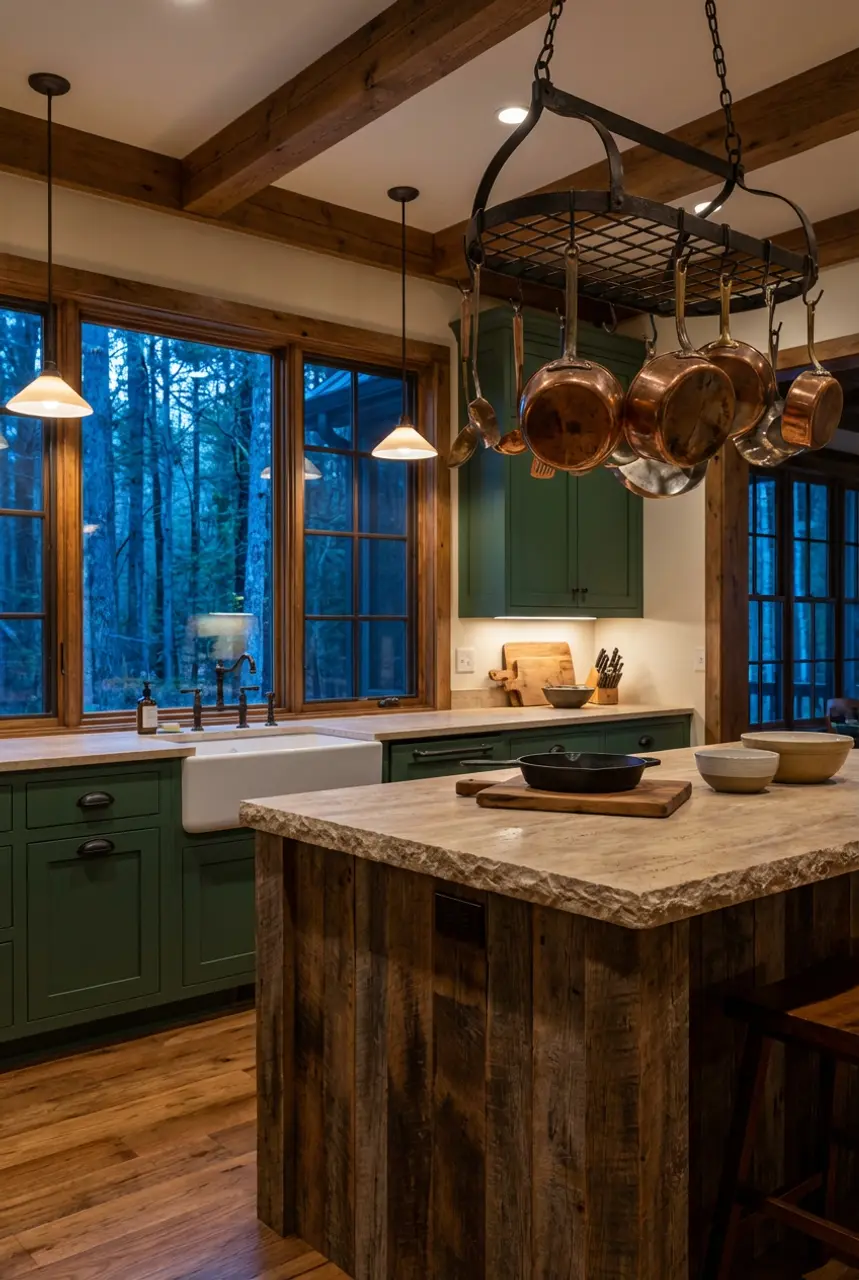 Rustic Spring Kitchen Island with Cast Iron and Wood