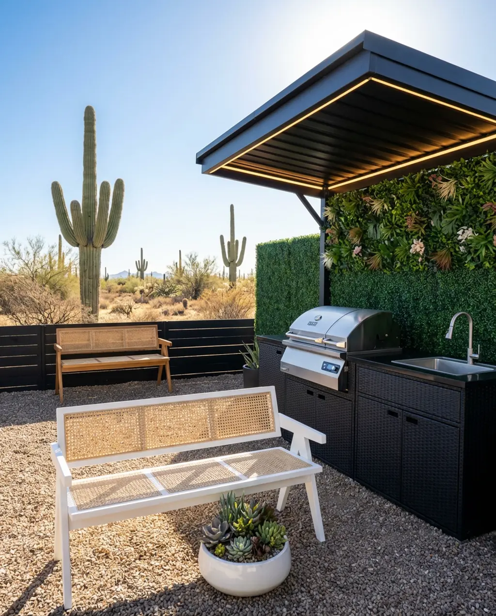 Sleek Black & Wood Grill Station with Canopy Roof — Luxury Version