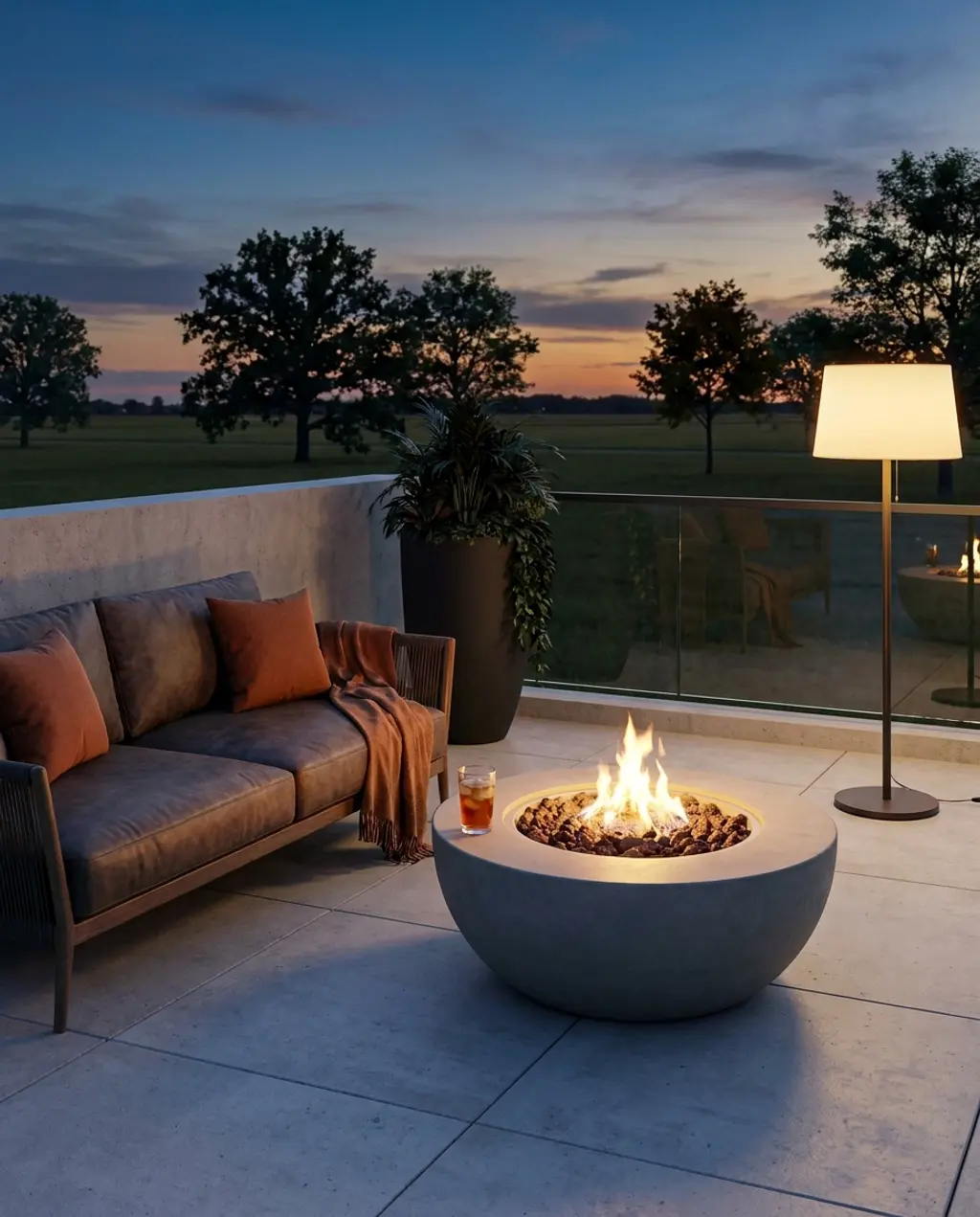Sophisticated Rooftop Garden with Fire Pit