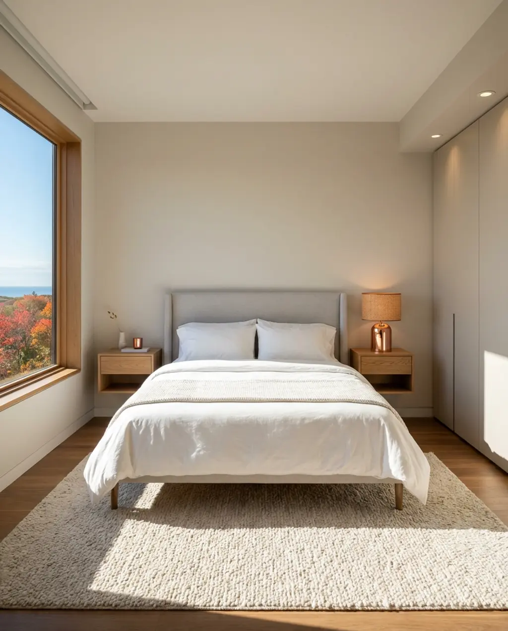 Sophisticated Apartment Bedroom with Built-in Wardrobe and Lighting