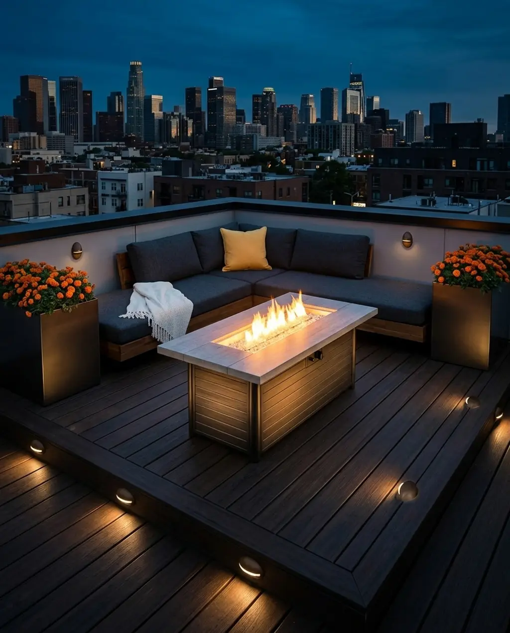Sleek Urban Rooftop Fire Pit Lounge