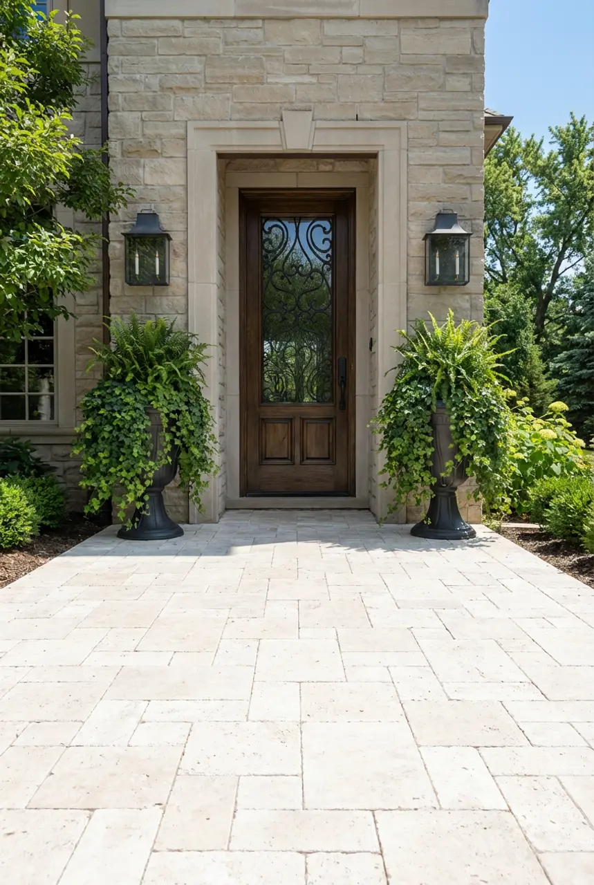 Grand Stone Pavers Adorning a Stately Front Entrance