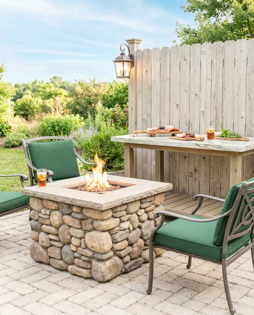 Rustic Farmhouse BBQ Area with Stone Fire Pit